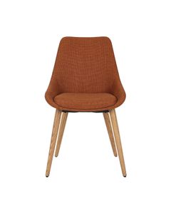 Chaise repas en tissu cognac pied chêne foncé