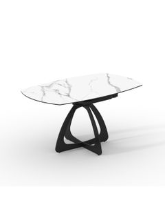 Table céramique GALIA 150x90 (Diam150)cm pivotante marbre blanc mat