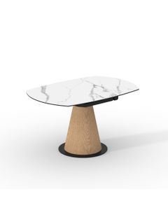 Table céramique LAGOS 135x90 (Diam135)cm pivotante marbre blanc mat