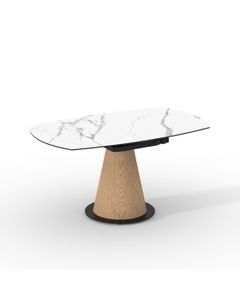 Table céramique LAGOS 150x90 (Diam150)cm pivotante marbre blanc mat