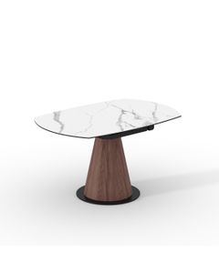 Table céramique LEROS 135x90 (Diam135)cm pivotante marbre blanc mat