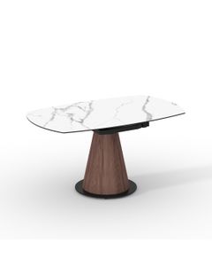 Table céramique LEROS 150x90 (Diam150)cm pivotante marbre blanc mat