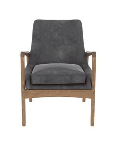 Fauteuil velours gris pieds frêne brûlé