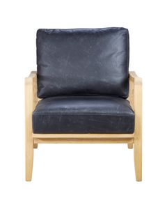 Fauteuil cuir noir pieds frêne naturel
