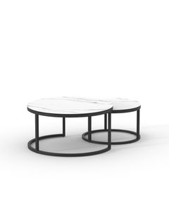 Table basse céramique gigogne PAXOS 70cm + 50cm marbre blanc mat