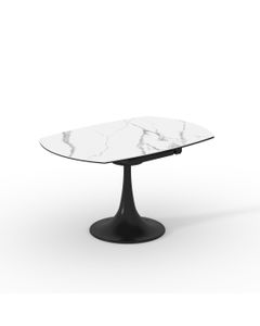 Table céramique RHODE 135x90 (Diam135)cm pivotante marbre blanc mat