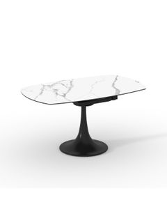Table céramique RHODE 150x90 (Diam150)cm pivotante marbre blanc mat