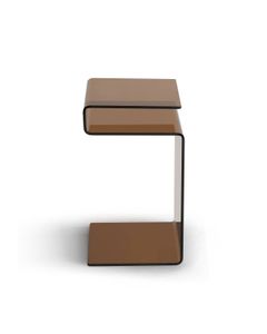 Table basse ou bout de canapé en verre trempé marron