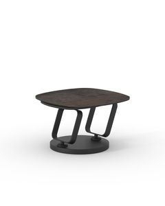 Table basse céramique ZAFORA 70cm + 50cm pivotante noir mat effet métal