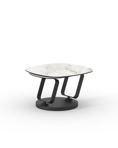 Table basse céramique ZAFORA 70cm + 50cm pivotante Carrara or brillant
