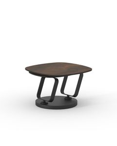 Table basse céramique ZAFORA 70cm + 50cm pivotante effet métal rouille mat