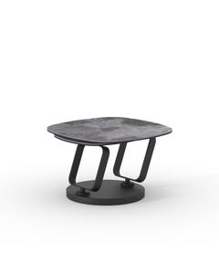 Table basse céramique ZAFORA 70cm + 50cm pivotante gris fantasy brillant